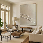 Beige with White Curved Lines Abstract Painting with Subtle Textures GAB0065