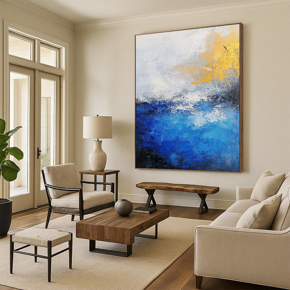 Blue and Gold Abstract Painting with Ocean - Inspired Grace WINK310