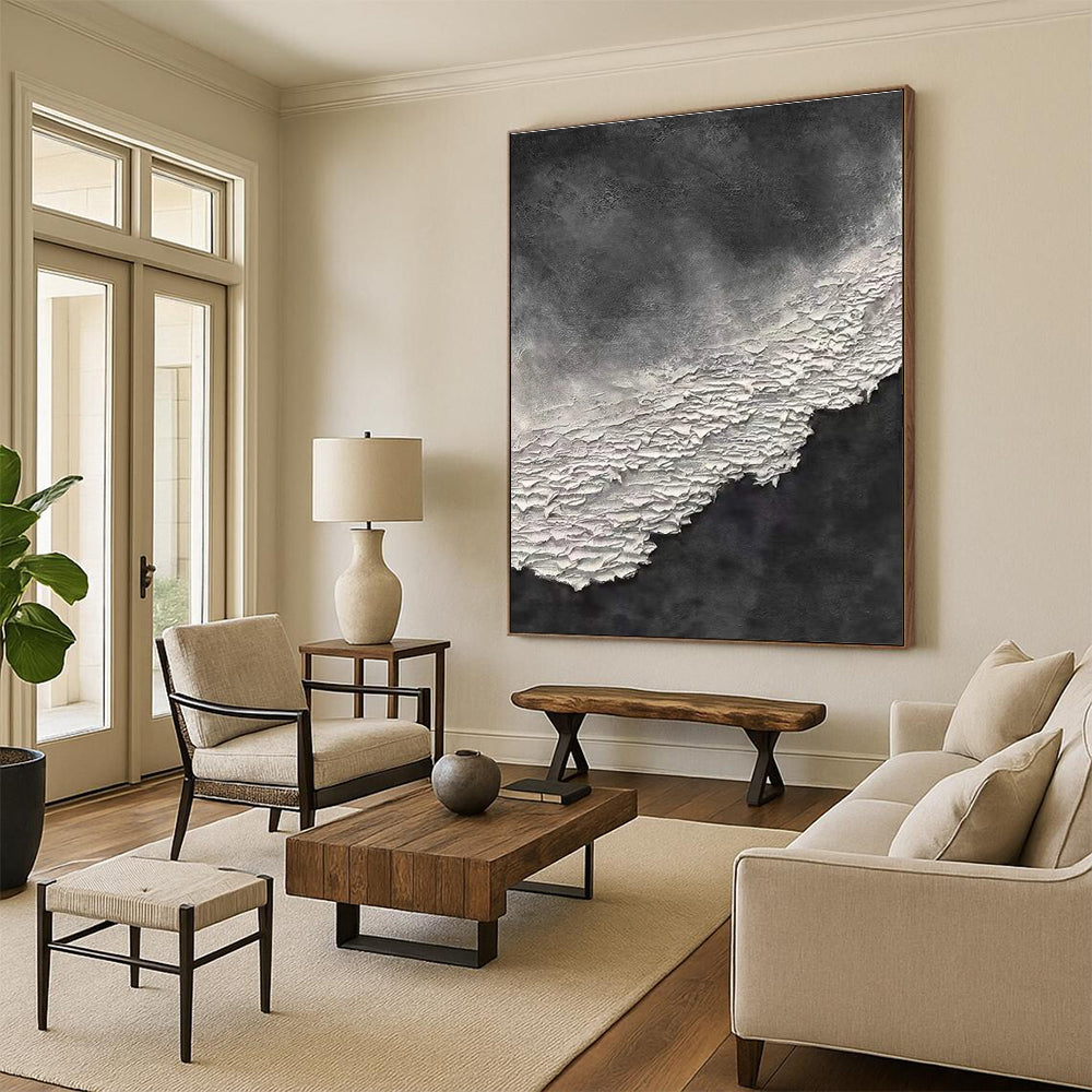 Black and White Textured Abstract Painting for Monochrome - Lover Spaces HENG339