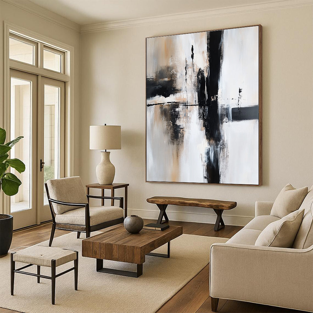 Dynamic Monochrome Abstract Painting with Evocative Mystery WINK509