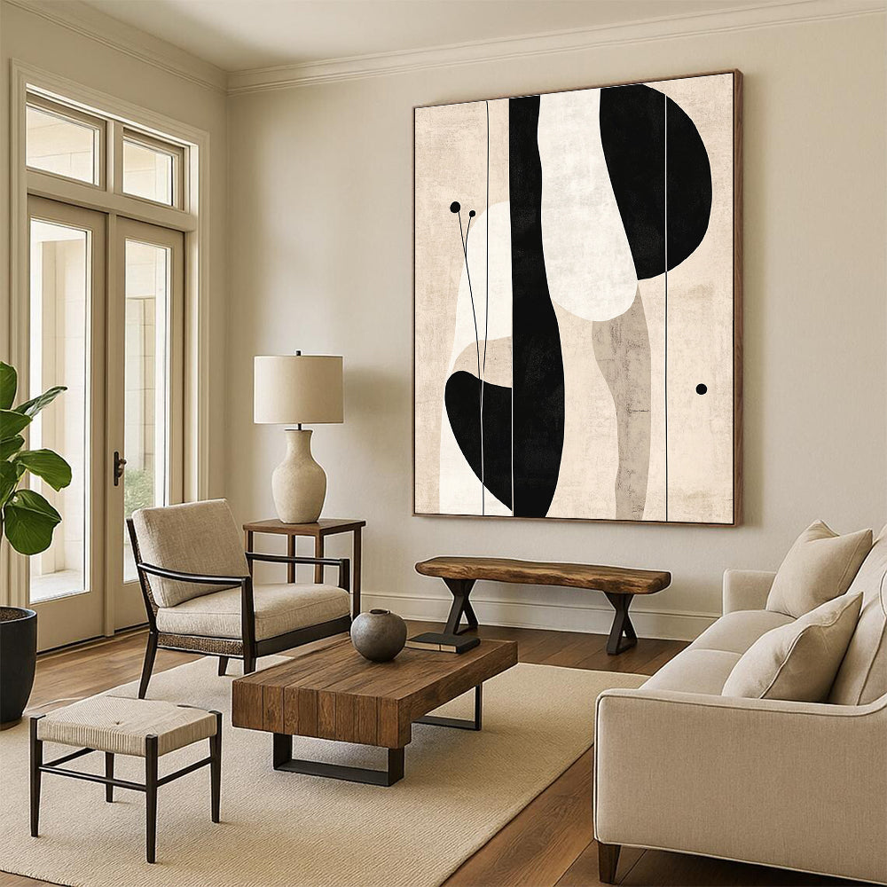 Black and White Abstract Shapes Abstract Painting for Monochrome Office Spaces GAB1372