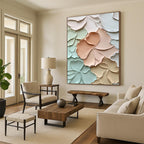 Textured Floral Relief Abstract Painting with Soft Pastel Tones WINK001