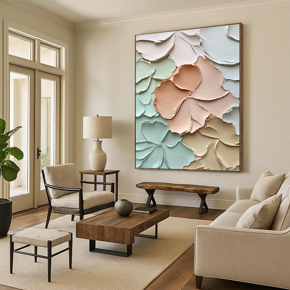 Textured Floral Relief Abstract Painting with Soft Pastel Tones WINK001
