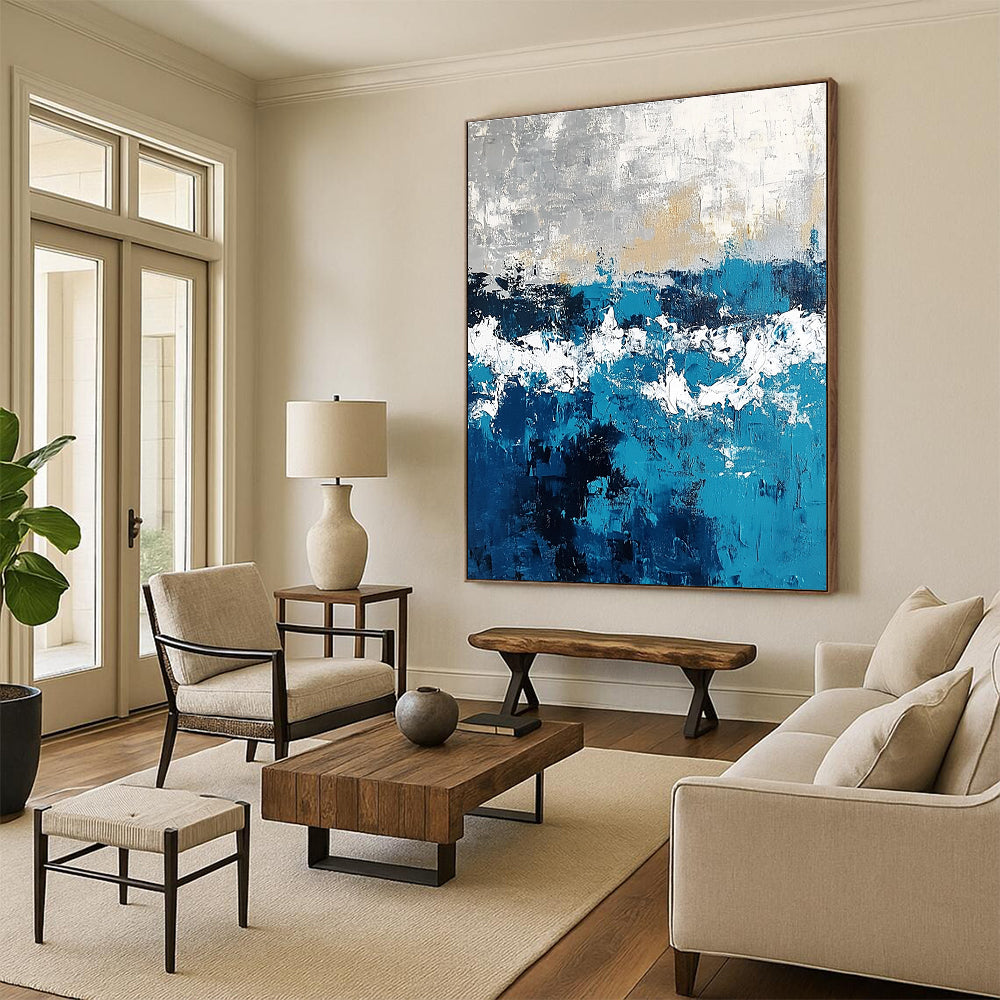 Blue and Gold Abstract Painting for Luxurious Interiors GAB0736