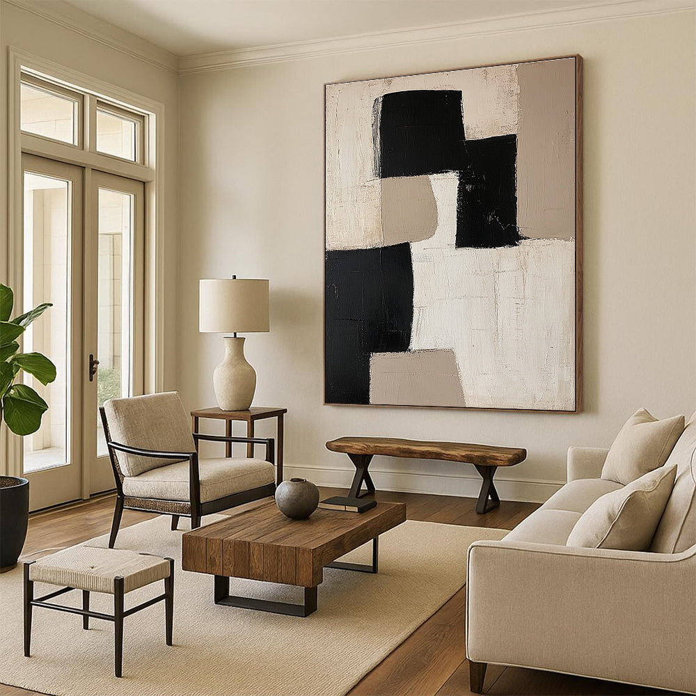 Monochromatic Geometric Blocks Abstract Painting with Subtle Textures WINK230