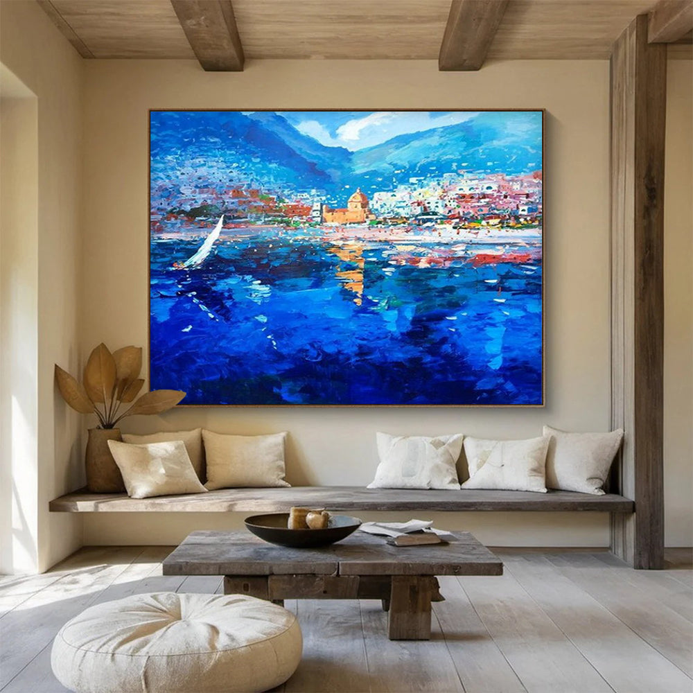 Coastal Town Abstract Painting for Mediterranean - Style Resorts YHT481