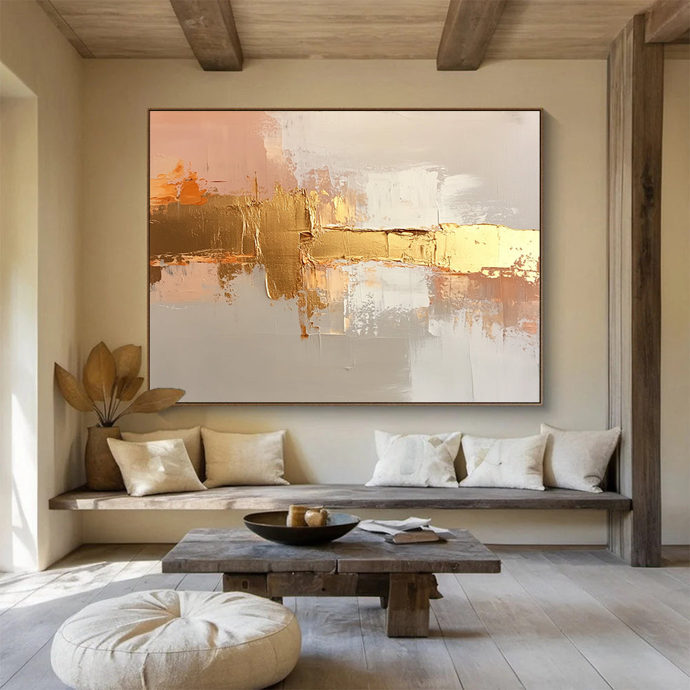 Gold and Beige Abstract with Textured Layers Abstract Painting ABS375