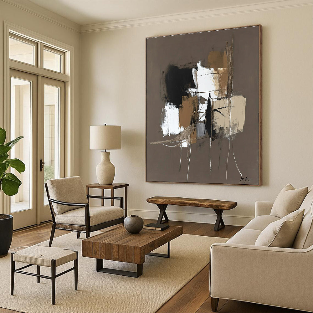 Brown - Toned Abstract Composition Painting for Minimalist Living Room Corners GAB1200