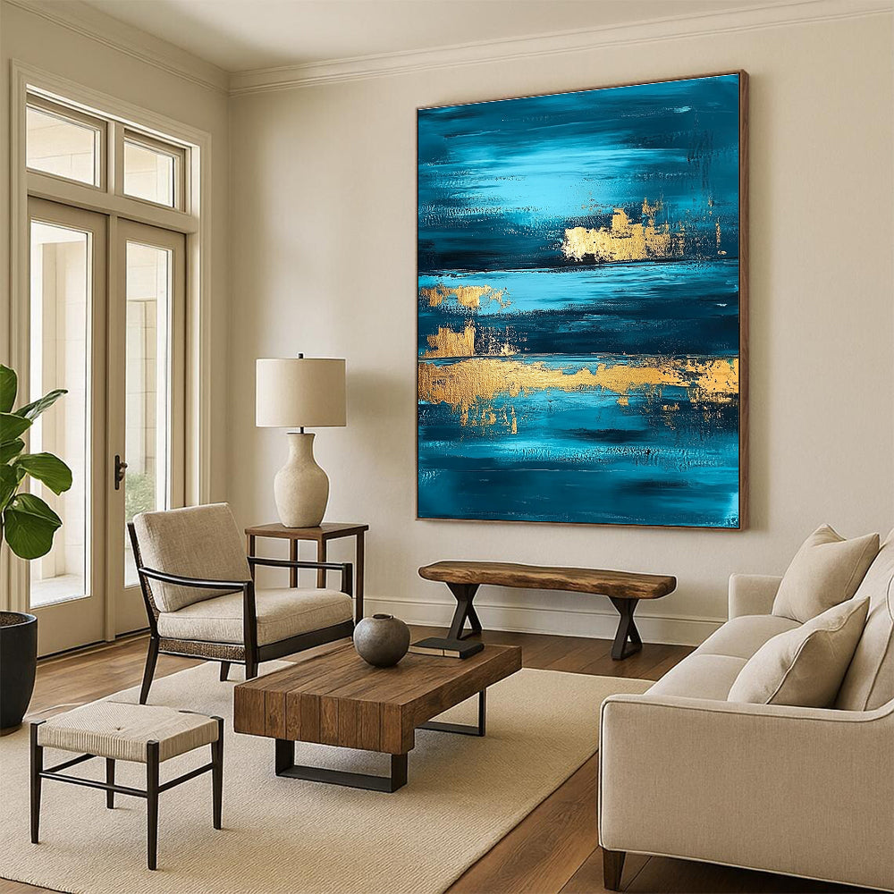 Deep Blue - Gold Abstract Layers Painting with Rich Depth WINK375