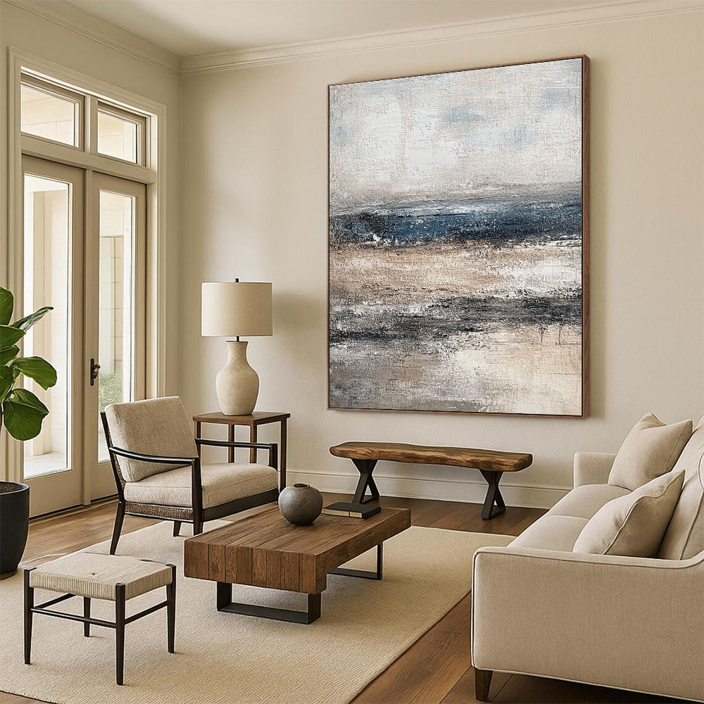 Gray and Blue Sea Abstract Painting for Coastal - Inspired Homes GAB0976