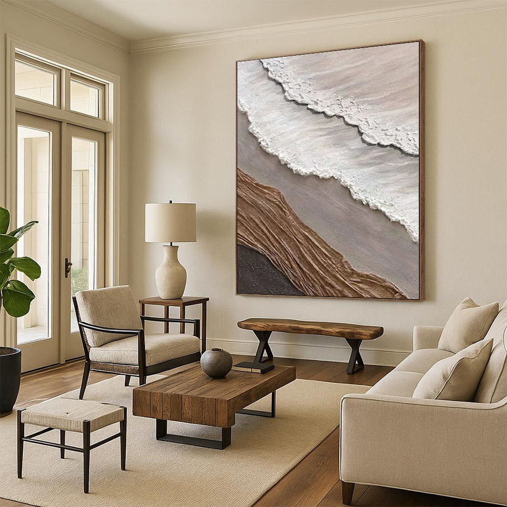 Layered Textile - Like Abstract in Neutral Tones Painting for Eclectic Interiors HENG344