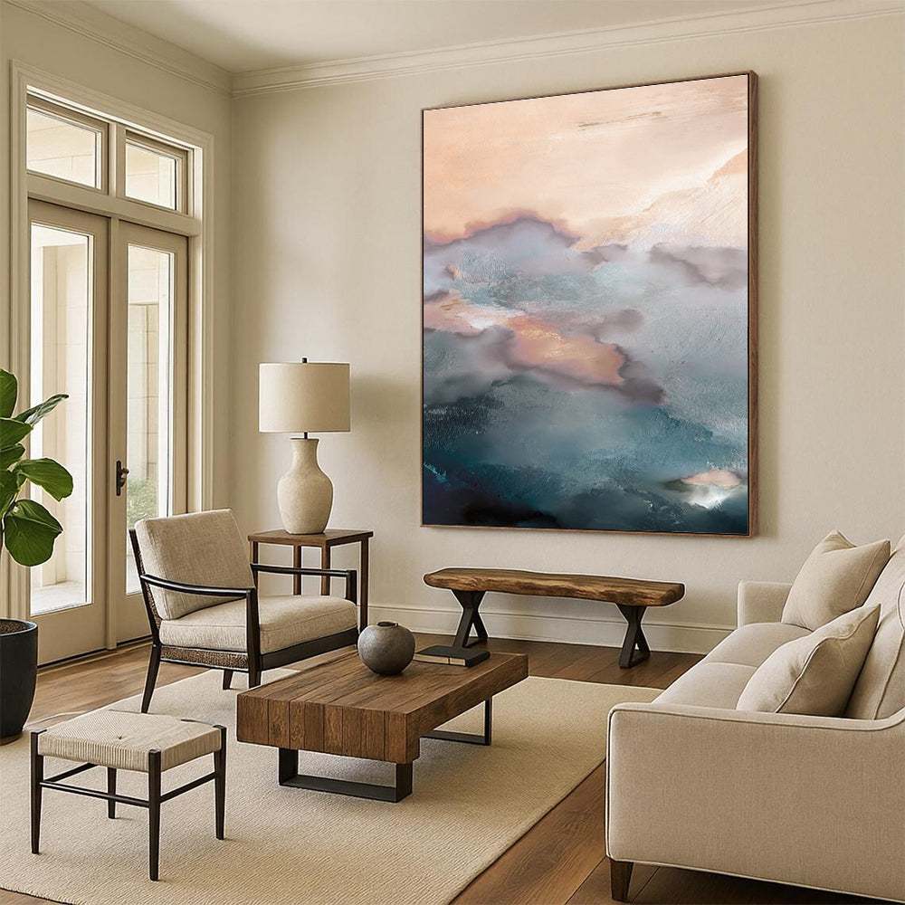 Soft - Hued Cloud Abstract Painting for Coastal - Themed Bedrooms HENG164