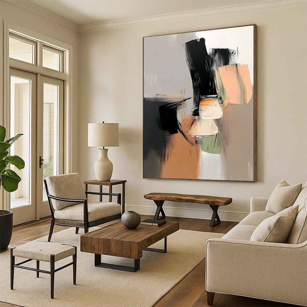 Black and Beige Abstract Painting for Minimalist - Themed Studies GAB1051