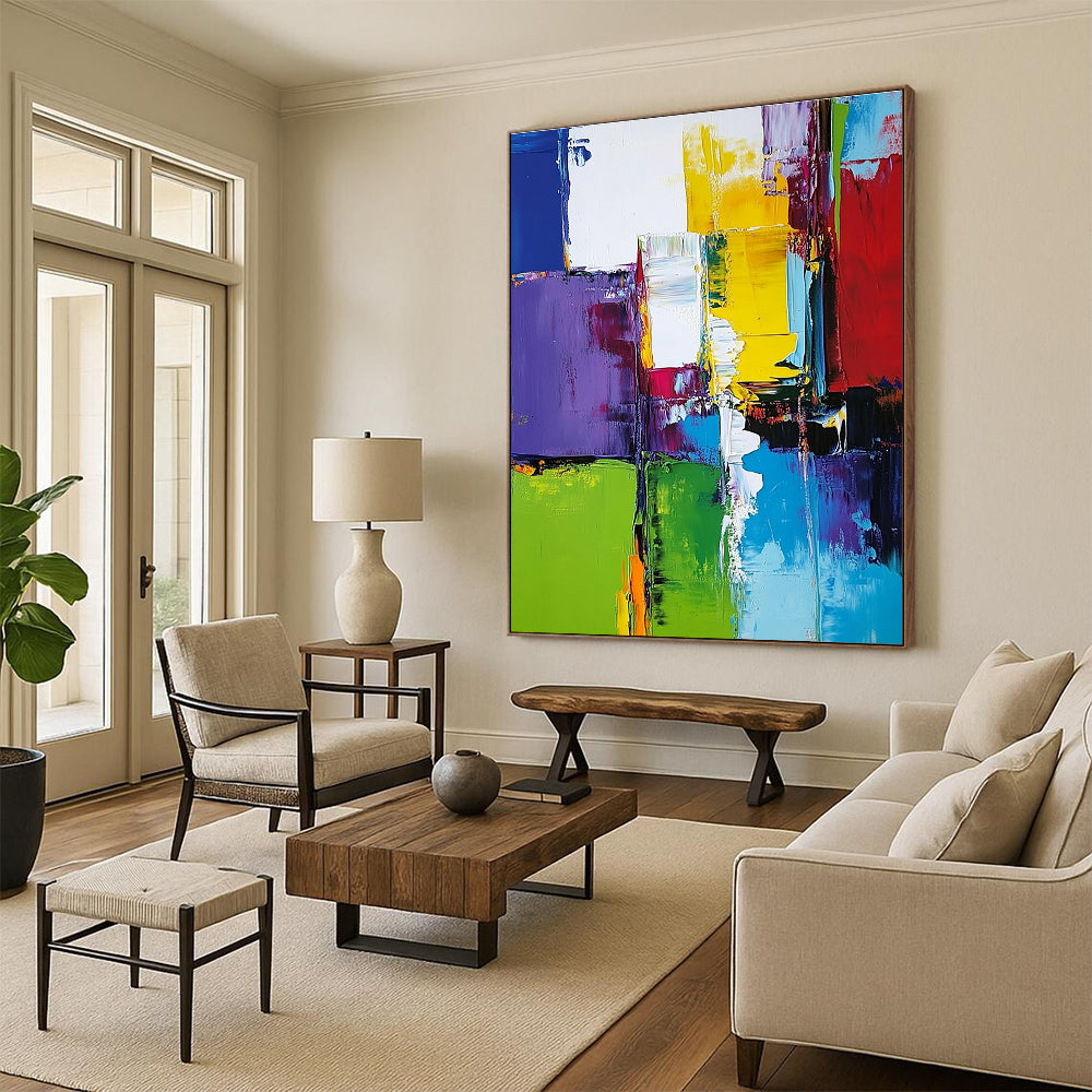 Purple Green Yellow Abstract Painting with Bold Color Clashes WINK513