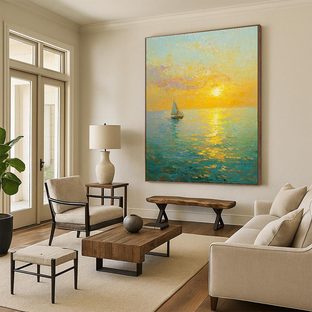 Sailboat Sunset Impressionistic Abstract Painting for Nautical - Themed Cafes GAB1334