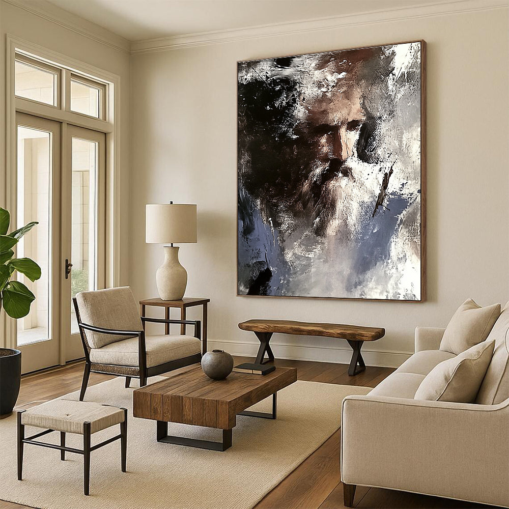 Expressive Abstract Portrait Painting of a Bearded Figure GAB0669