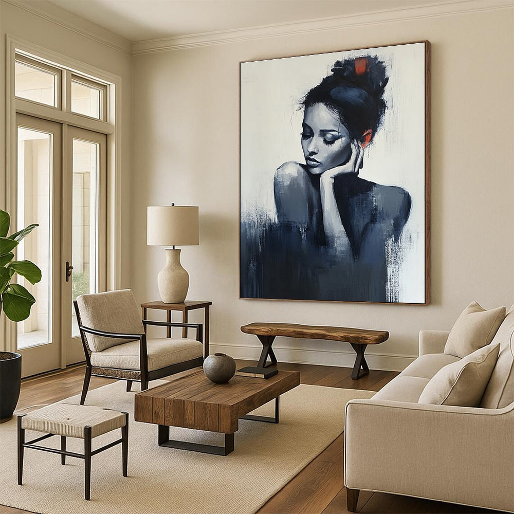 Contemplative Woman Moody Abstract Painting for Intimate Spaces GAB1429