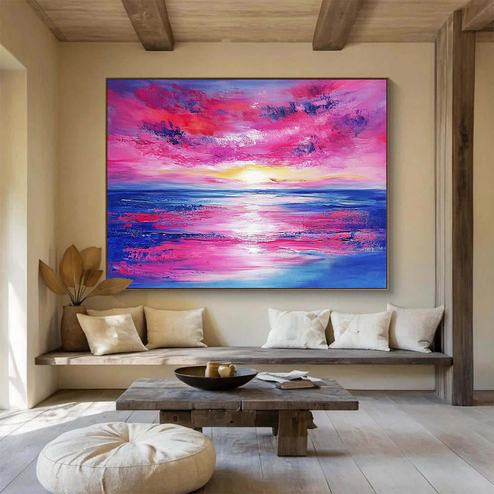 Dreamy Pink - Purple Sunset Romantic Seascape Painting ABS128