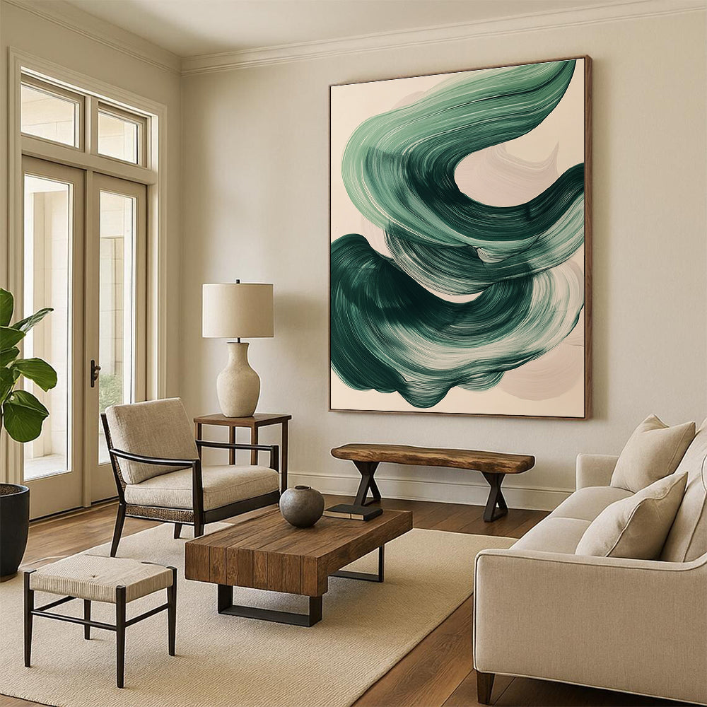 Green Wave Abstract Painting with Calming Rhythm WINK788