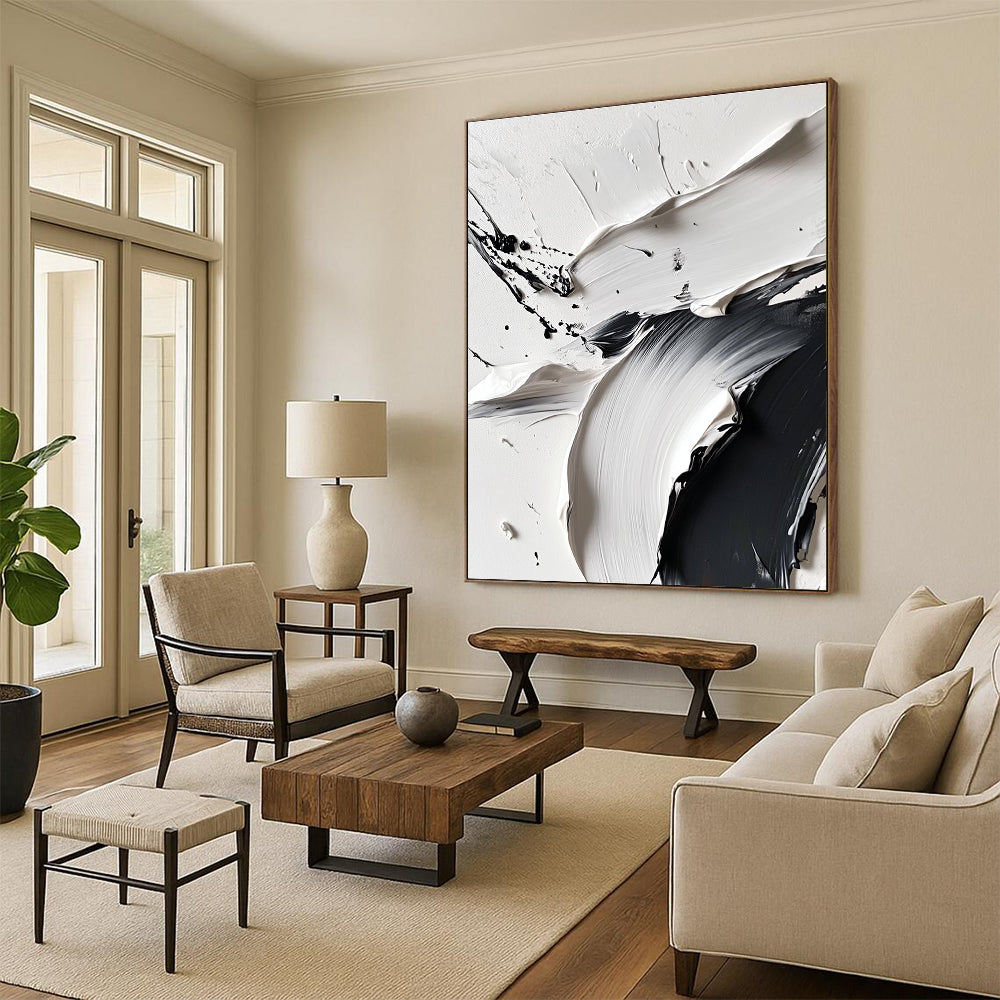 Black White Textured Abstract 2 Painting with Dramatic Depth WINK739