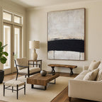 Minimalist Black and White Horizontal Line Abstract Painting for Monochrome Bedrooms HENG353