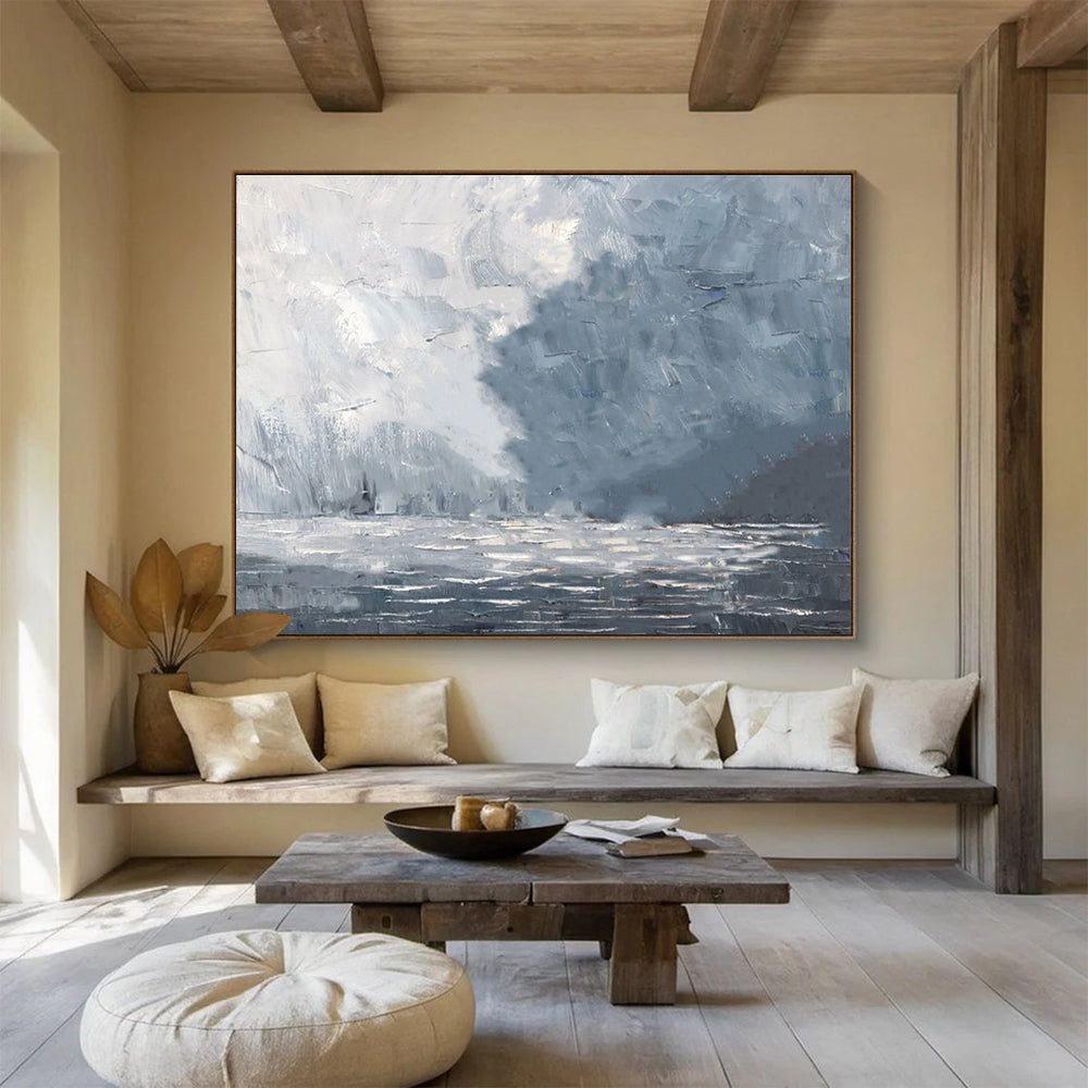 Misty Sea Abstract Painting for Atmospheric Home Libraries YHT317