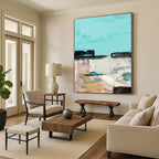 Turquoise - Toned Landscape Abstract Painting for Coastal - Inspired Cafés HENG197