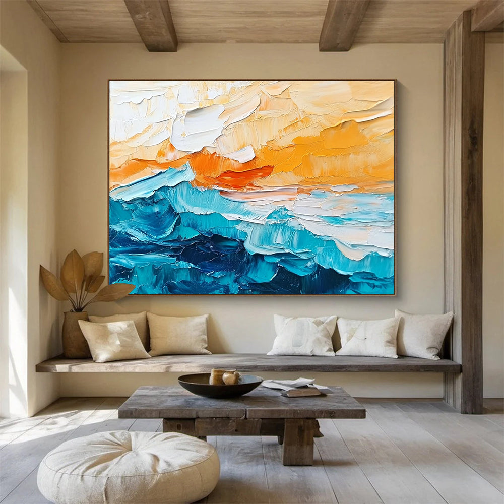 Sea and Sky Textured Abstract Painting with Bold Brushstrokes ABS291