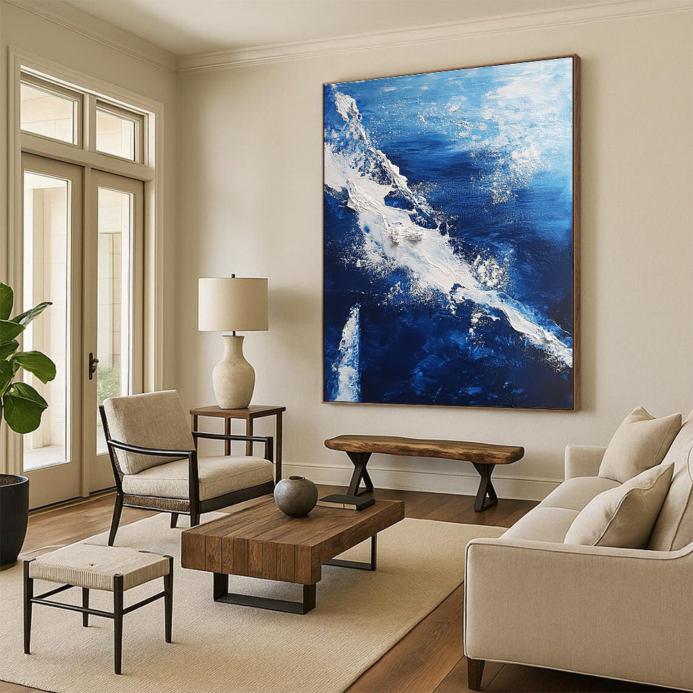 Blue and White Wave Abstract Painting for Coastal - Inspired Living Rooms GAB0802