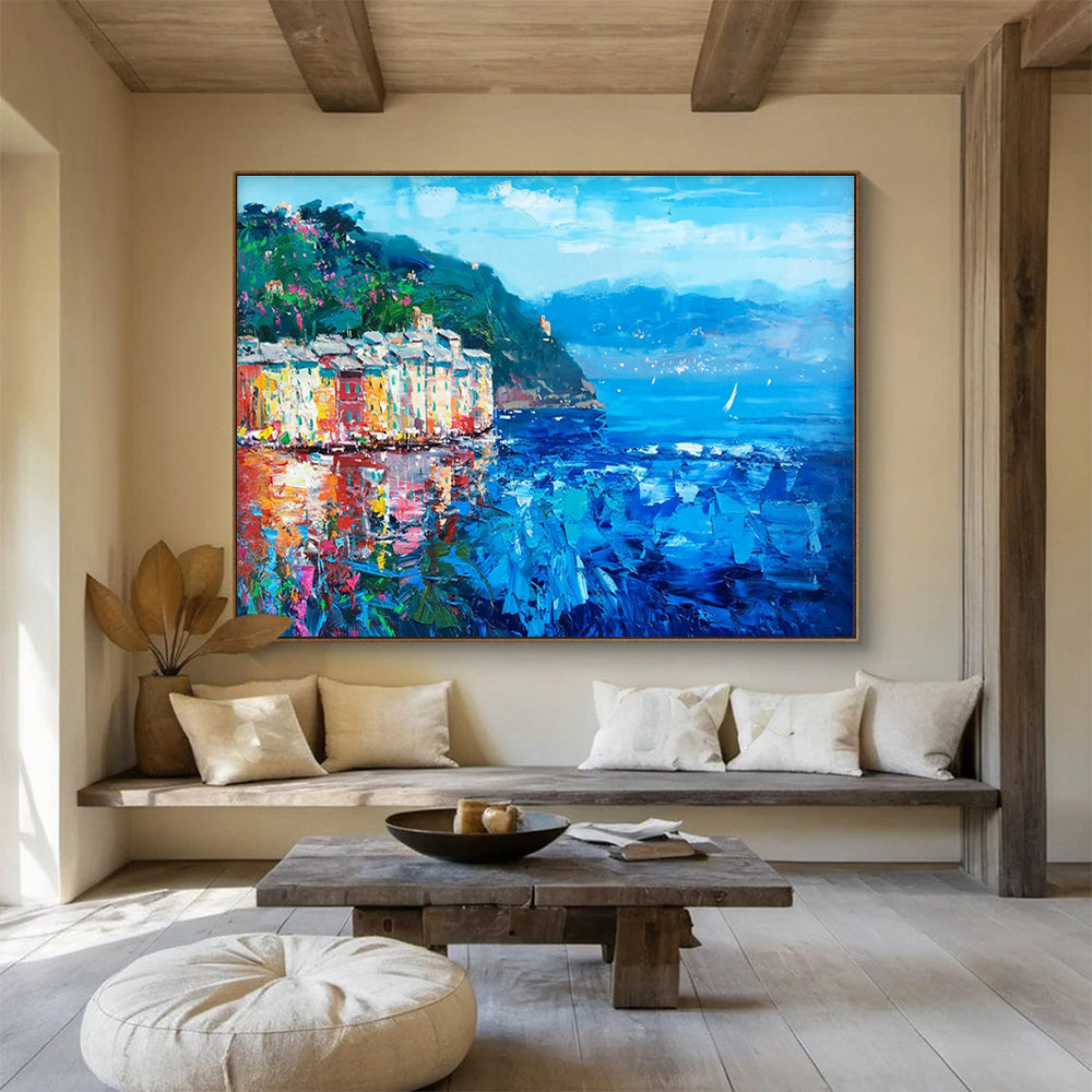 Coastal Village Abstract Painting for Mediterranean - Style Restaurants YHT442