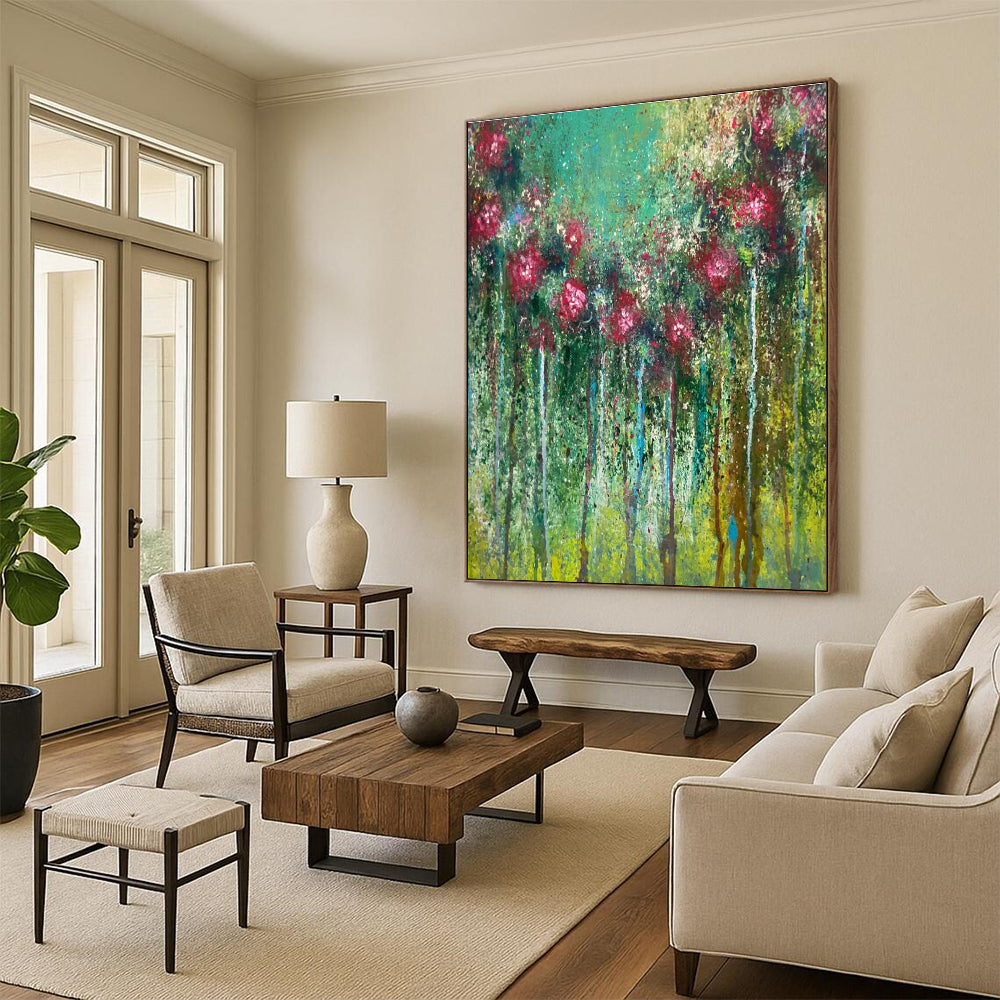 Vibrant Floral Abstract Painting for Lively Garden Cafes HENG456