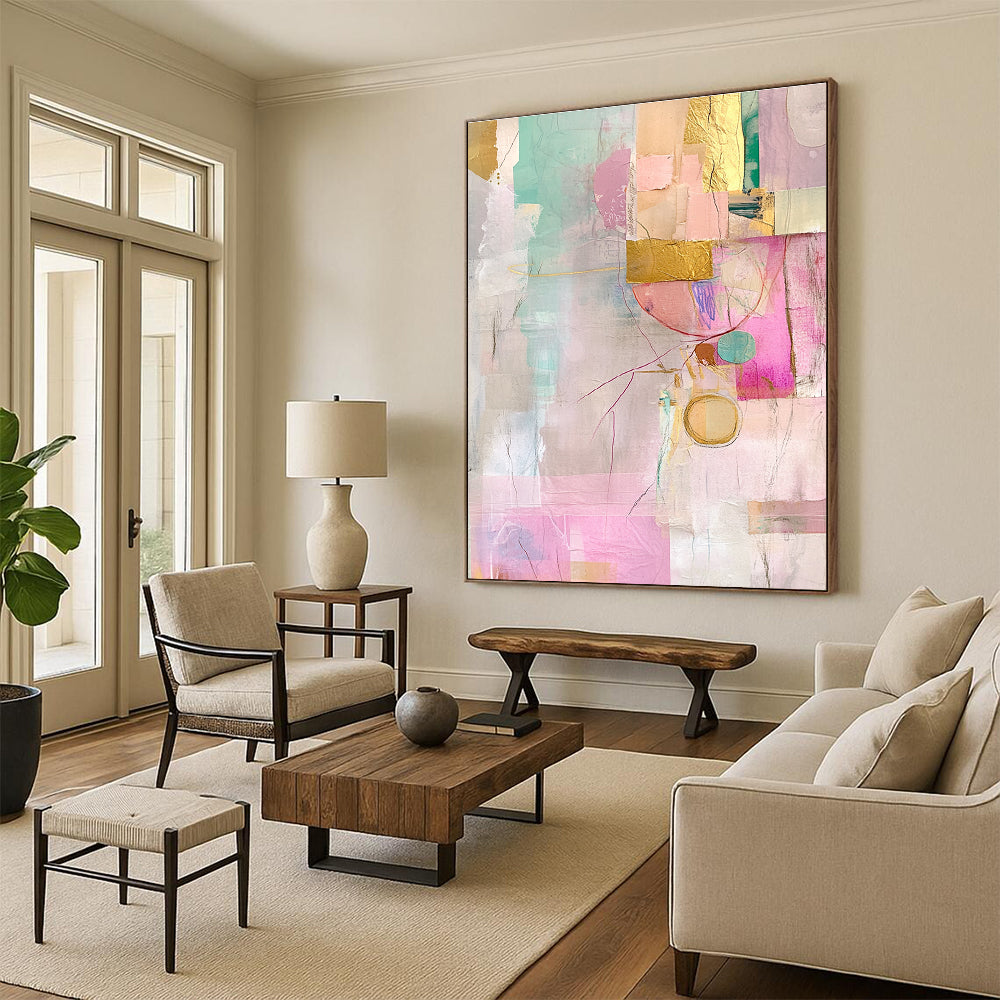Pastel and Gold Collage Abstract Painting with Delicate Luxury WINK202