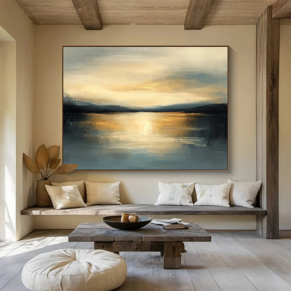 Serene Sunset - Lit Lake Abstract Painting with Blended Brushstrokes ABS224