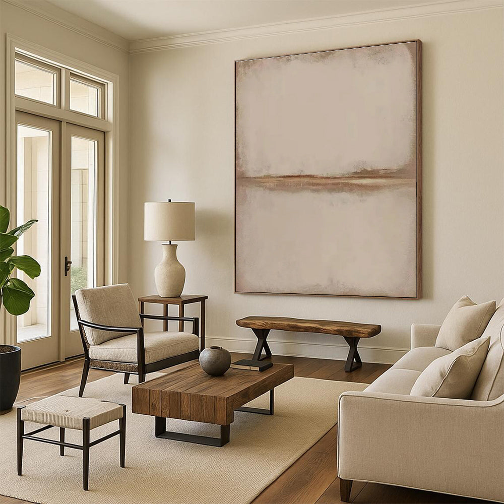Beige and Brown Minimalist Abstract Painting for Timeless Home Offices HENG494