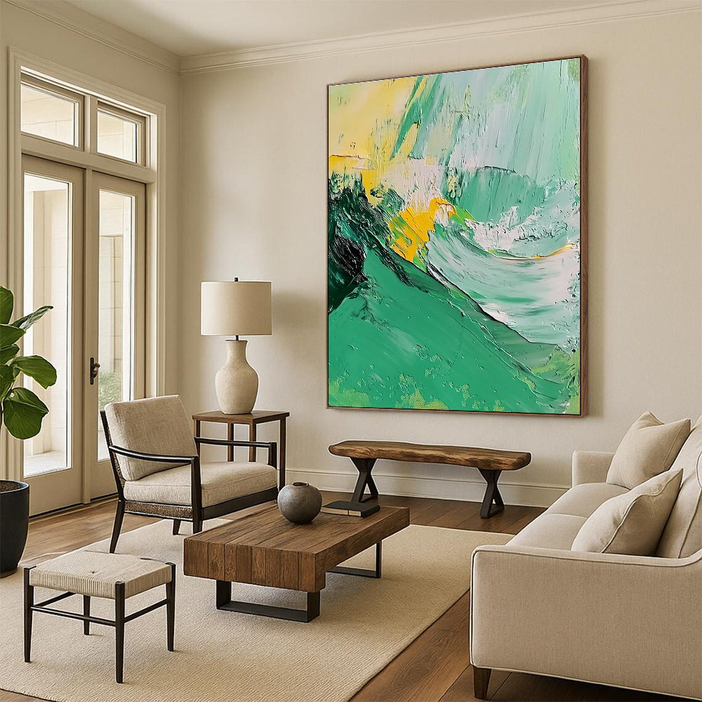 Green Yellow Wave Abstract Painting for Eco - Friendly Studios GAB0766