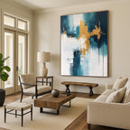 Teal and Gold Abstract Painting for Modern Beachfront Residences GAB0895