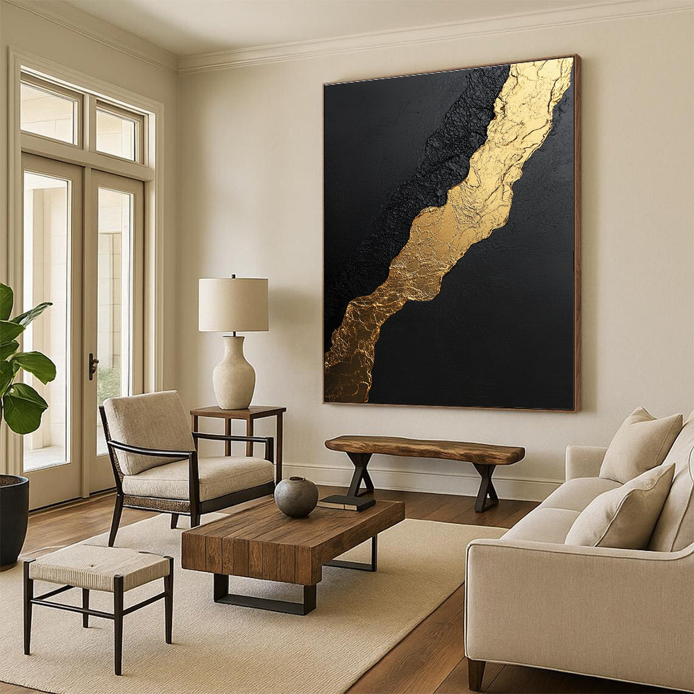 Black and Gold Abstract Painting for Luxurious Dining Rooms GAB0756