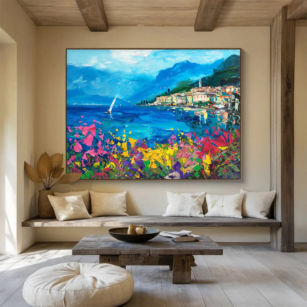 Coastal Flowers Abstract Painting for Seaside Home Entrance Halls YHT484