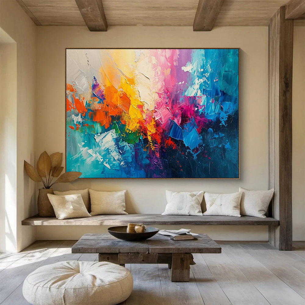 Rainbow Abstract Burst Energetic Painting for Creative Spaces YHT048