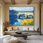 Bridge and Flowers Abstract Painting for Riverfront Restaurant Dining Areas YHT435