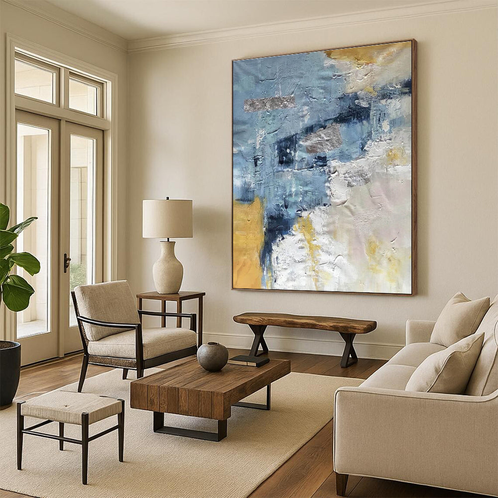 Chic Blue - Silver Abstract Layers Painting for Urban Interiors HENG255