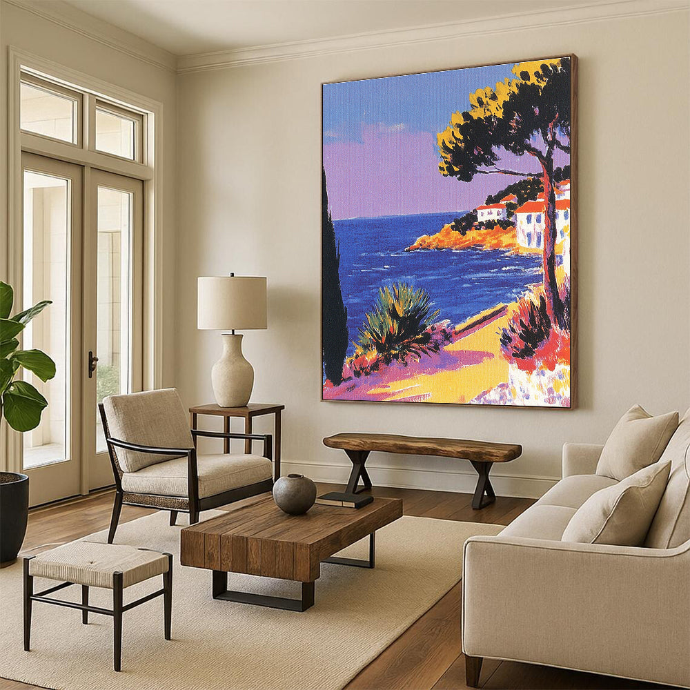 Coastal Path with Houses - Bold Colorist Seascape Art GAB0389