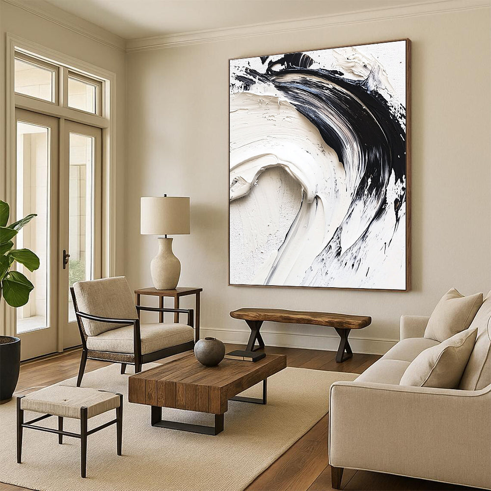 Black White Textured Abstract Painting with Bold Simplicity WINK737