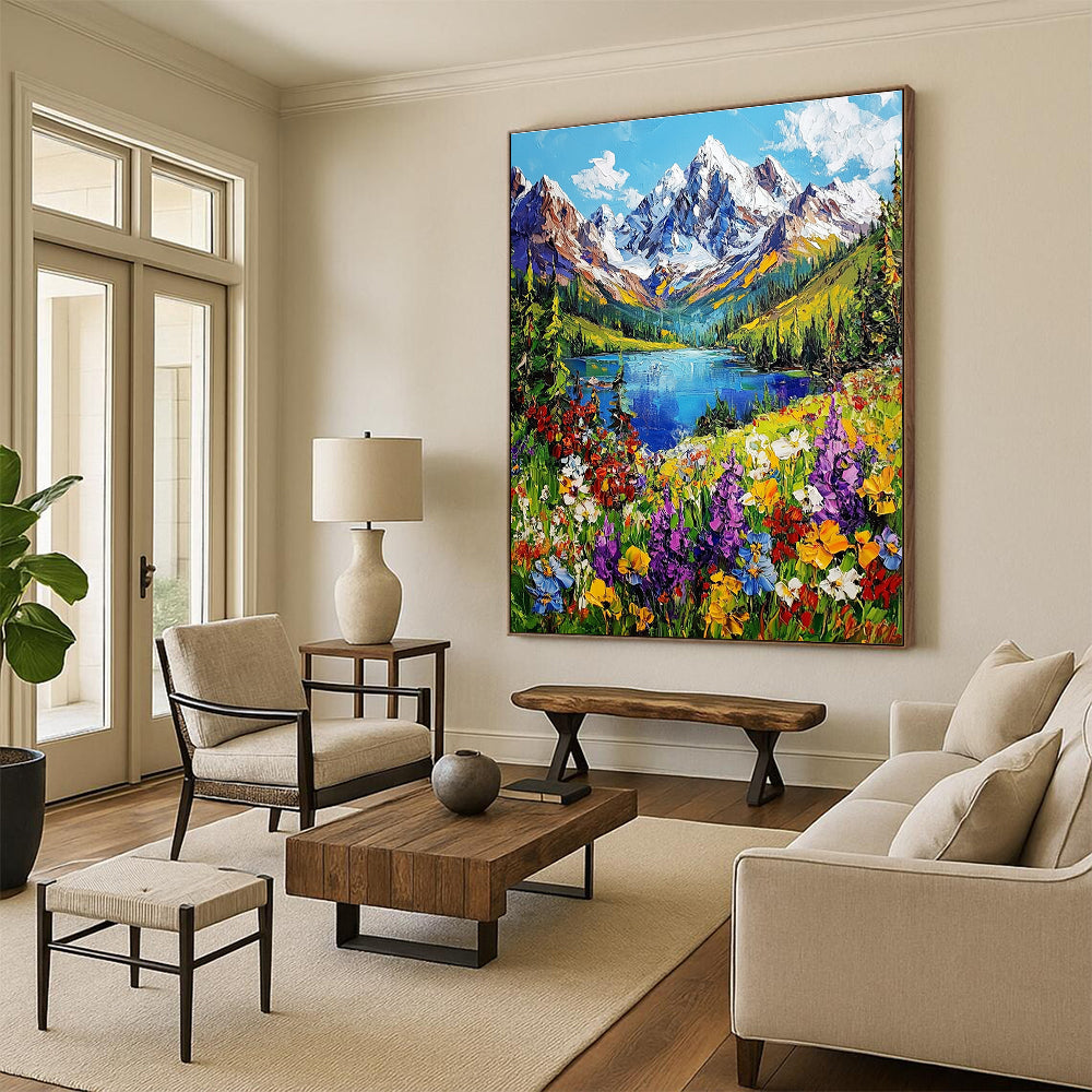 Mountain Landscape with Flowers - Impasto Nature Art GAB0385