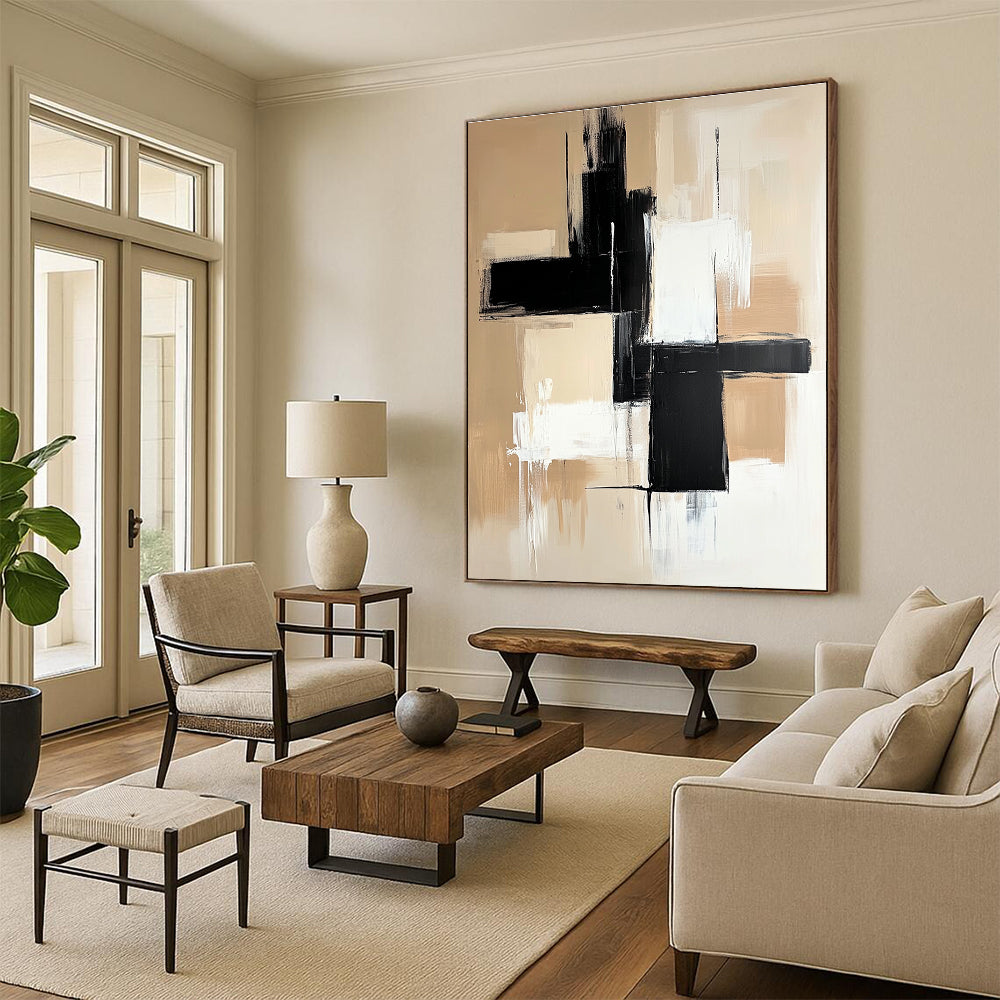 Bold Black and White Abstract Painting with Strong Geometry WINK803