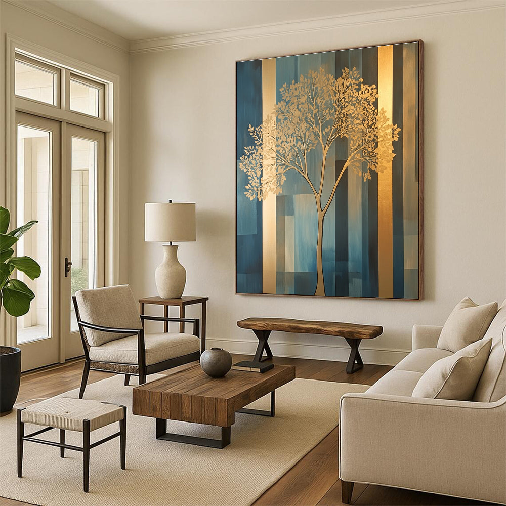 Golden Tree on Blue Modern Nature Abstract Painting GAB0272