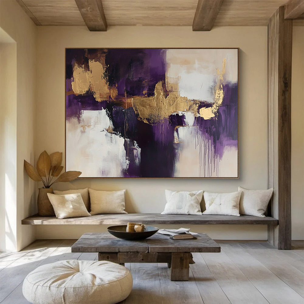 Purple and Gold Abstract with Dripping Accents Abstract Painting ABS371