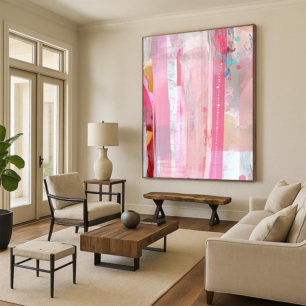 Pink and Silver Stripes Abstract Painting with Glamorous Grace WINK078
