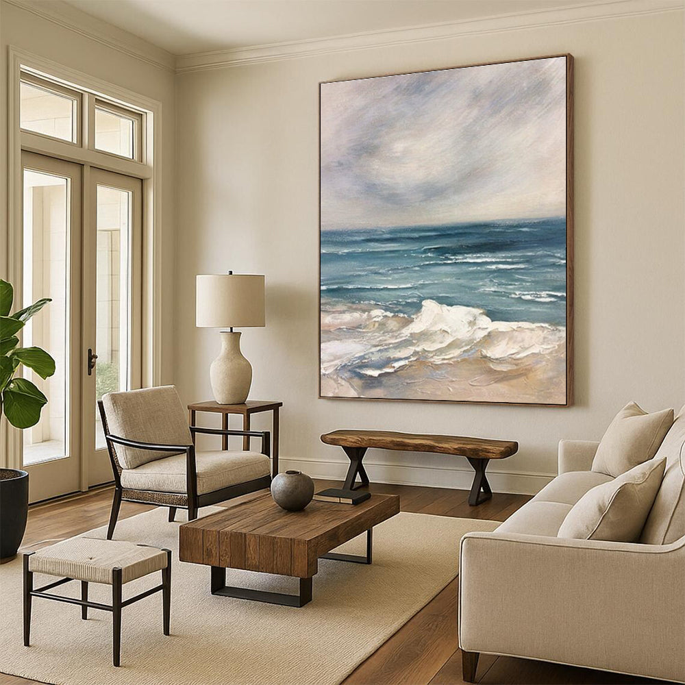 Serene Seaside Painting for Coastal Restaurant Dining Areas HENG048