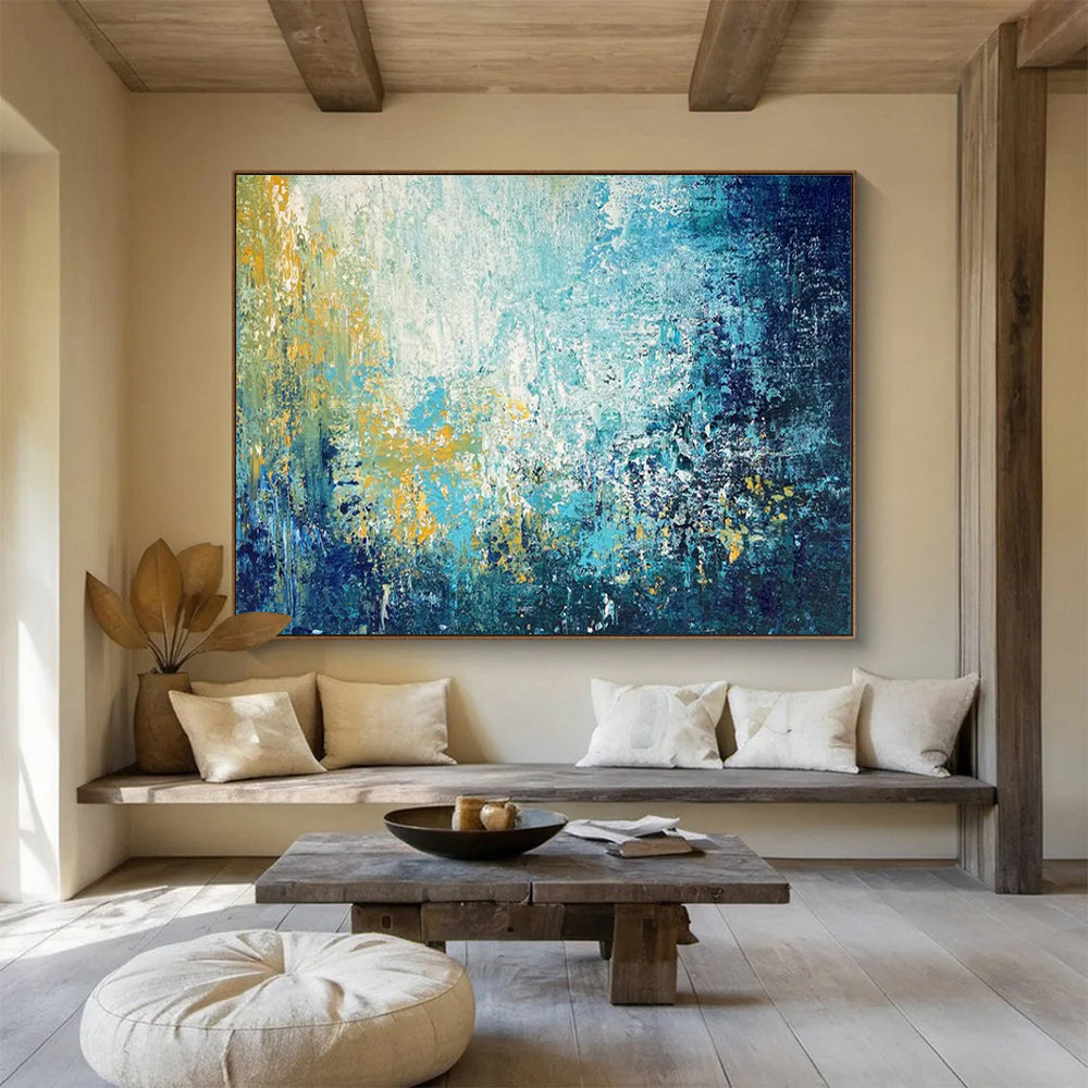 Blue and Yellow Abstract Brushstrokes Painting for Creative Studio Spaces YHT327
